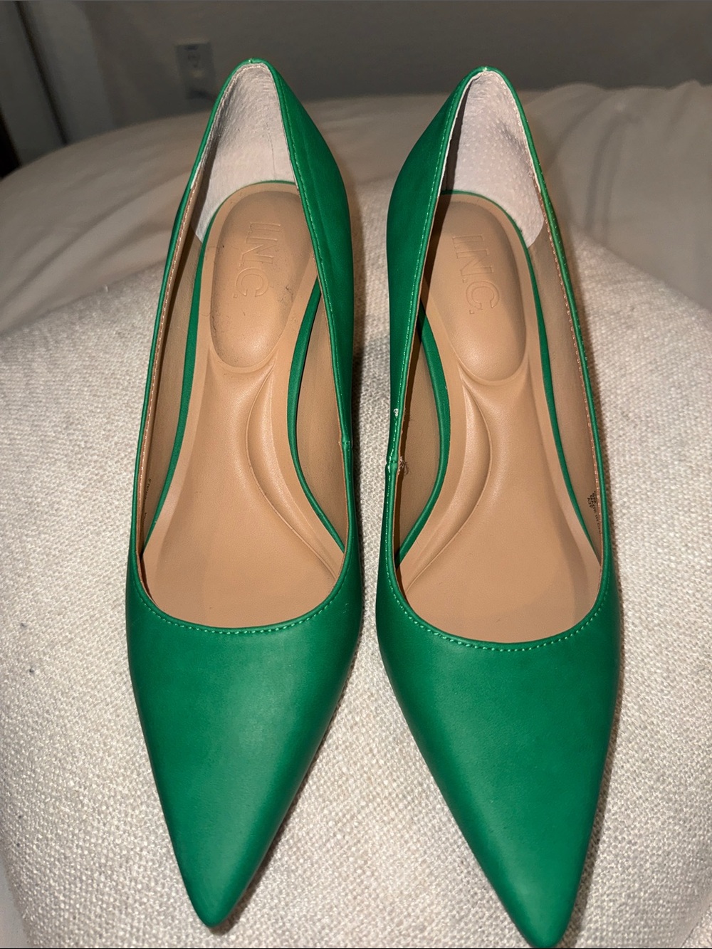I.N.C Green Pointed-Toe Leather Pumps